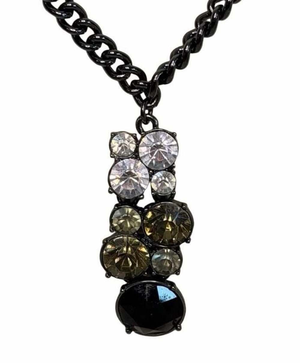 lia sophia Gunmetal Gray Chain Necklace with Crystal Cluster Pendant and Tassel
